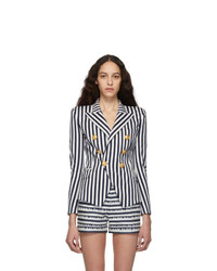 Balmain Blue And White Striped Double Breasted Blazer