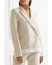 Victoria Victoria Beckham Pleated Striped Wool And Cotton Blend Blazer Cream