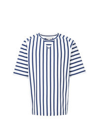 Men's White and Navy Vertical Striped Crew-neck T-shirt, Black and