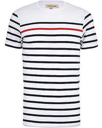 River Island Navy Contrast Stripe Short Sleeve T Shirt