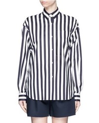 White and Navy Vertical Striped Dress Shirt