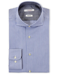 Isaac Mizrahi Blue White Bengal Stripe Slim Fit Dress Shirt