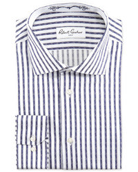 Robert Graham David Striped Jacquard Dress Shirt Navywhite
