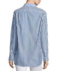 Rag & Bone Jean Button Front Striped Boyfriend Shirt Navywhite Stripe