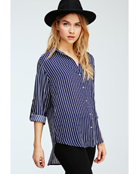 Forever 21 Striped Longline Collared Shirt