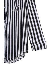 Vertical Stripe Pocket Black And White Blouse