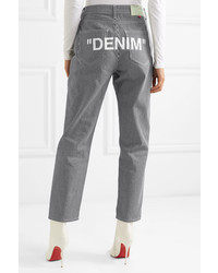 Off-White Cropped Striped High Rise Straight Leg Jeans