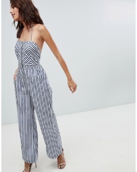 White and Navy Vertical Striped Jumpsuits for Women | Lookastic