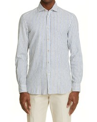 Boglioli Stripe Linen Cotton Button Up Shirt In 0150