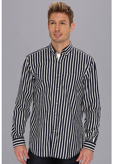 Lacoste Button Down Bold Stripe Poplin Ls Woven Shirt, $98