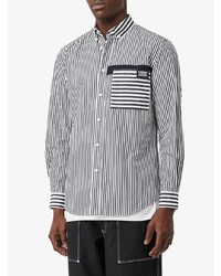 Burberry Logo Detail Contrast Stripe Cotton Shirt