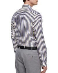 Neiman Marcus Long Sleeve Striped Sport Shirt Whitenavyyellow