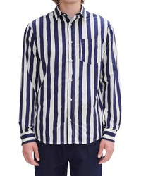 A.P.C. Matthieu Extra Slim Fit Stripe Button Up Shirt In Iah Bleu Fonce At Nordstrom
