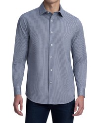 Bugatchi Ooohcotton Tech Print Knit Button Up Shirt In Navy At Nordstrom