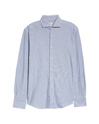 Brunello Cucinelli Slim Fit Stripe Cotton Pique Button Up Shirt In White Blue At Nordstrom
