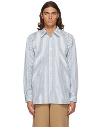 Dries Van Noten White Navy Striped Croom Oversized Shirt