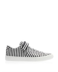 White and Navy Vertical Striped Low Top Sneakers