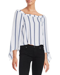 White and Navy Vertical Striped Off Shoulder Top