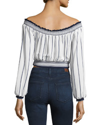 Lovers And Friends Cannes Off The Shoulder Belted Crop Top Bluewhite