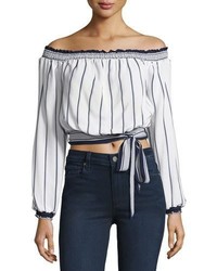 Lovers And Friends Cannes Off The Shoulder Belted Crop Top Bluewhite