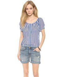 White and Navy Vertical Striped Shirt
