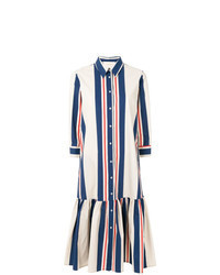 White and Navy Vertical Striped Shirtdress
