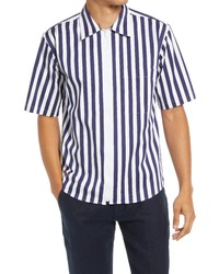 Nn07 Idi 1712 Stripe Short Sleeve Zip Up Shirt