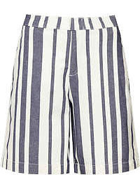 White and Navy Vertical Striped Shorts