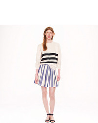 White and Navy Vertical Striped Skater Skirt