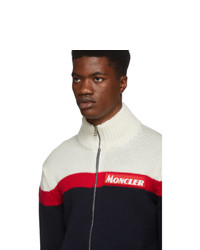 Moncler Off White And Navy Maglione Tricot Zip Sweater