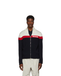 Moncler Off White And Navy Maglione Tricot Zip Sweater