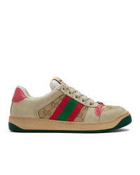 Gucci White And Pink Gg Screener Sneakers