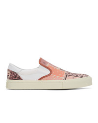 White and Pink Canvas Slip-on Sneakers