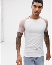 ASOS DESIGN Muscle Fit T Shirt With Contrast Raglan In White