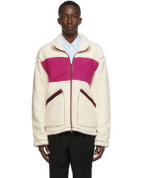 White and Pink Fleece Zip Sweater