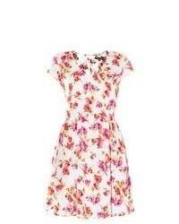 White and Pink Floral Casual Dress