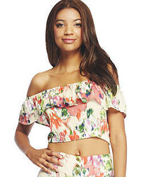 White and Pink Floral Cropped Top