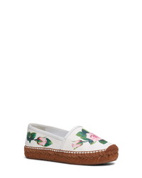 White and Pink Floral Espadrilles