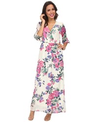 White and Pink Floral Maxi Dress