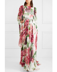 Dolce & Gabbana Embellished Floral Print Silk Chiffon Gown