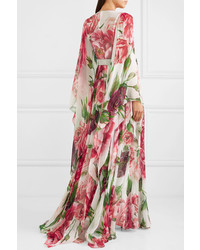 Dolce & Gabbana Embellished Floral Print Silk Chiffon Gown