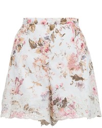 White and Pink Floral Shorts