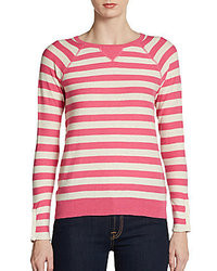 White and Pink Horizontal Striped Sweater