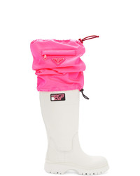 White and Pink Leather Knee High Boots
