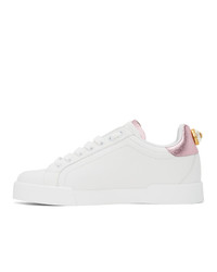 Dolce And Gabbana White And Pink Lettering Portofino Sneakers