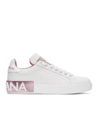 Dolce And Gabbana White And Pink Portofino Sneakers