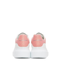 Alexander McQueen White And Pink Sparkle Oversized Sneakers