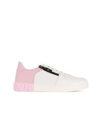 White and Pink Low Top Sneakers