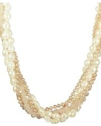 Macy's Sterling Silver Necklace Pink And White Cultured Freshwater Pearl And Rose Quartz Multistrand Twist Necklace