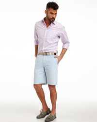 Neiman Marcus Trim Fit Non Iron Plaid Dress Shirt Pink